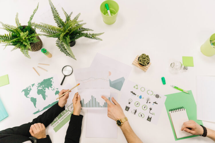 group-businesspeople-hand-working-graph-white-background